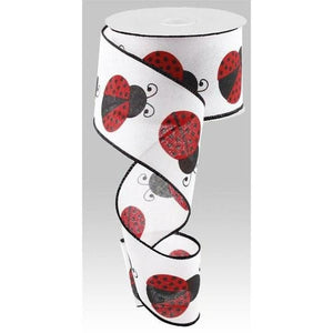 2.5" Ladybug on Royal Ribbon: White (10 Yards)