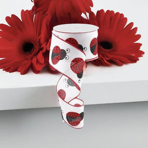 2.5" Ladybug Ribbon: White, Red, Black (10 Yards)