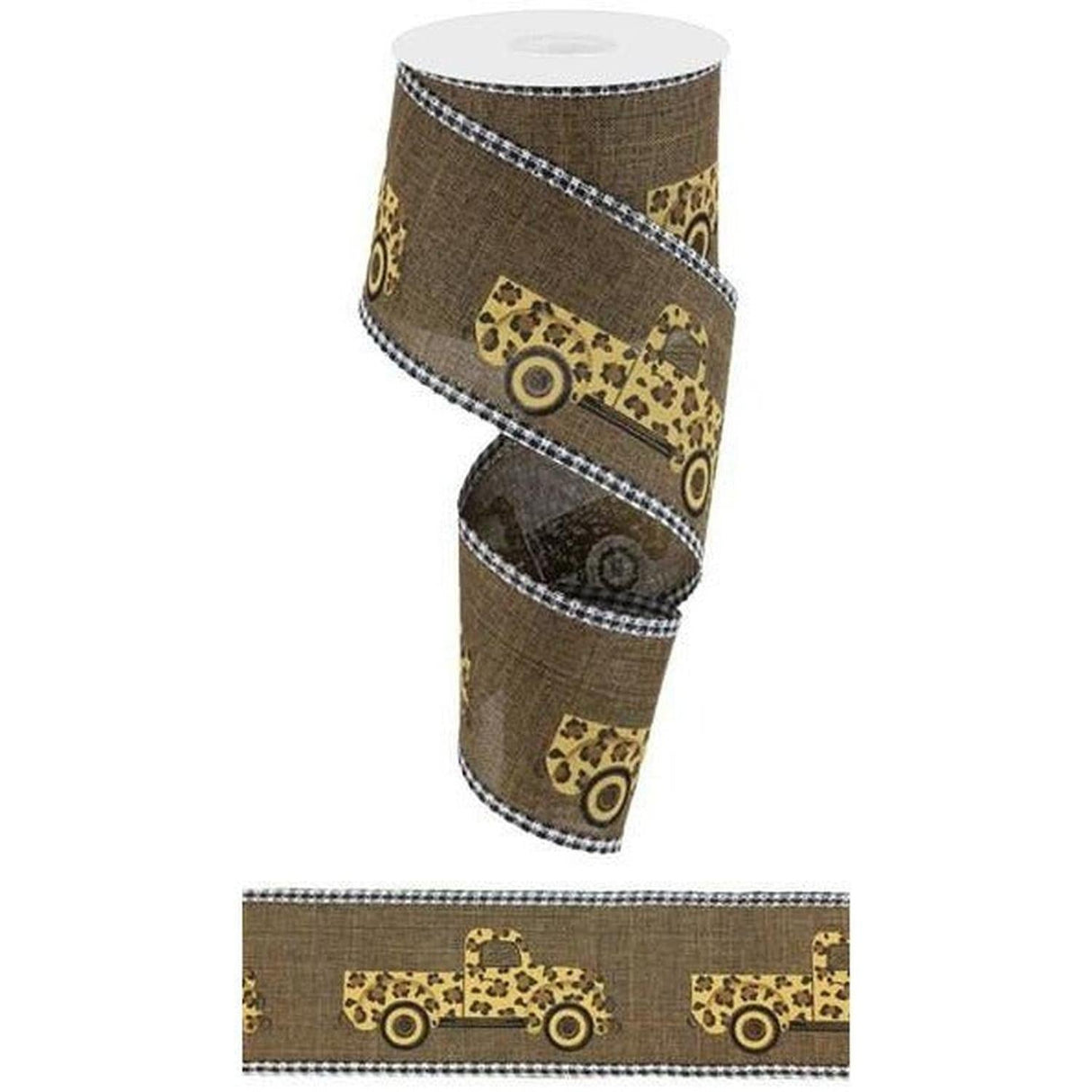 2.5" Leopard Truck Gingham Edge Ribbon: Brown (10 Yards)