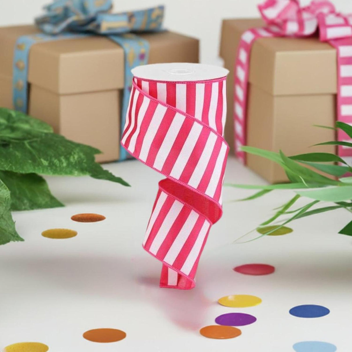 2.5" Medium Horizontal Stripe Ribbon: Pink & White (10 Yards)