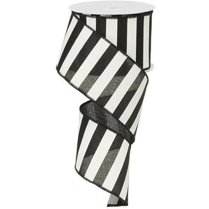 2.5" Medium Horizontal Striped Ribbon: Black/White (10 Yard)