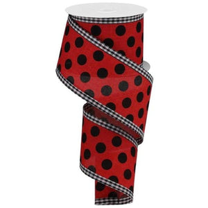 2.5" Medium Polka Dots Gingham Edge: Red & Black (10 Yards)