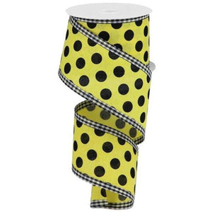 2.5" Medium Polka Dots Gingham Edge: Yellow & Black  (10 Yards)