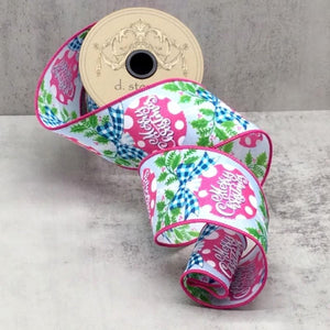 2.5" Merry Christmas Ornament Pink/Blue (10 Yards)