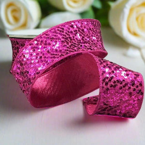 2.5" Metallic Sequin Ribbon: Hot Pink (10 Yards)