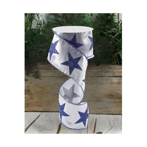 2.5" Metallic Star Ribbon: Silver & Navy (10 Yards)