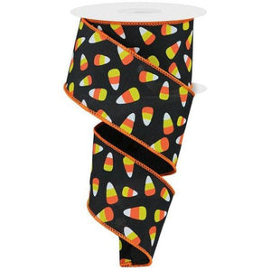 2.5" Mini Candy Corn Ribbon: Black  (10 Yards)
