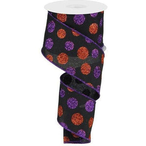 2.5" Multi Glitter Dots: Black, Purple and Orange (10 Yards)