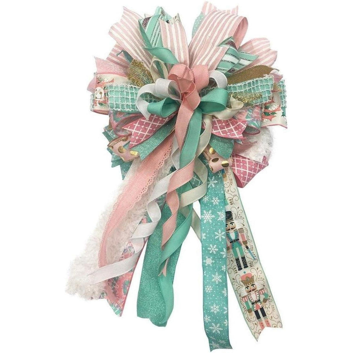 2.5" Nutcracker Ribbon: Ivory/Mint Green (10 Yards)