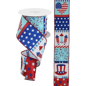 2.5" Patriotic Block Ribbon: White (10 Yards)