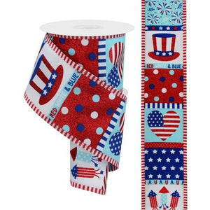 2.5" Patriotic Block Thin Stripe Ribbon: White (10 Yards)