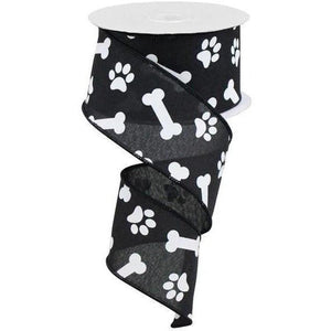 2.5" Paw Print Royal Ribbon: Black (10 Yards)