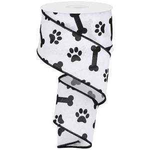 2.5" Paw Print Royal Ribbon: White (10 Yards)