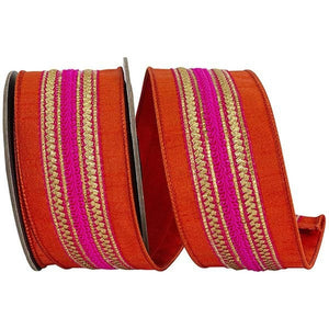 2.5" Regal Stripe Trimming Dupioni Ribbon: Copper/Pink (5 Yards)