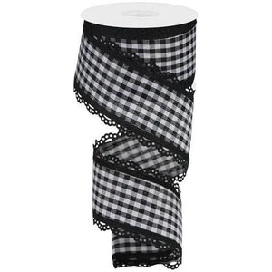 2.5" Scalloped Edge Gingham Ribbon: Black (10 Yard)
