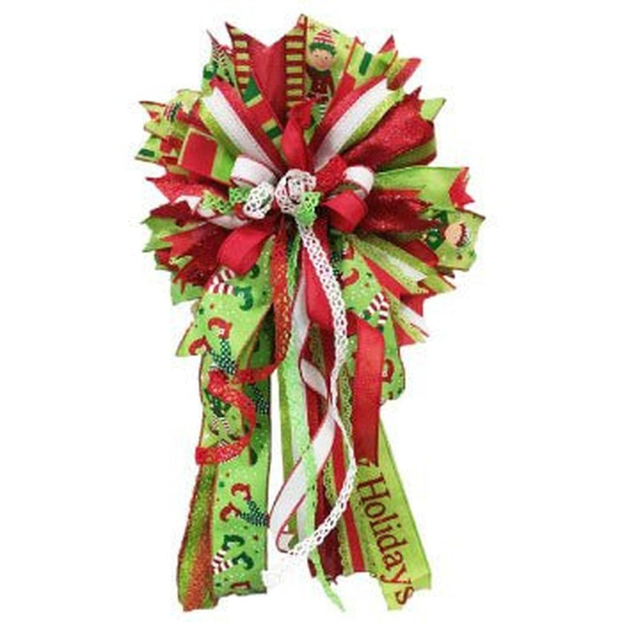 2.5" Scalloped Edge Ribbon: Red/Lime Green (10 Yards)