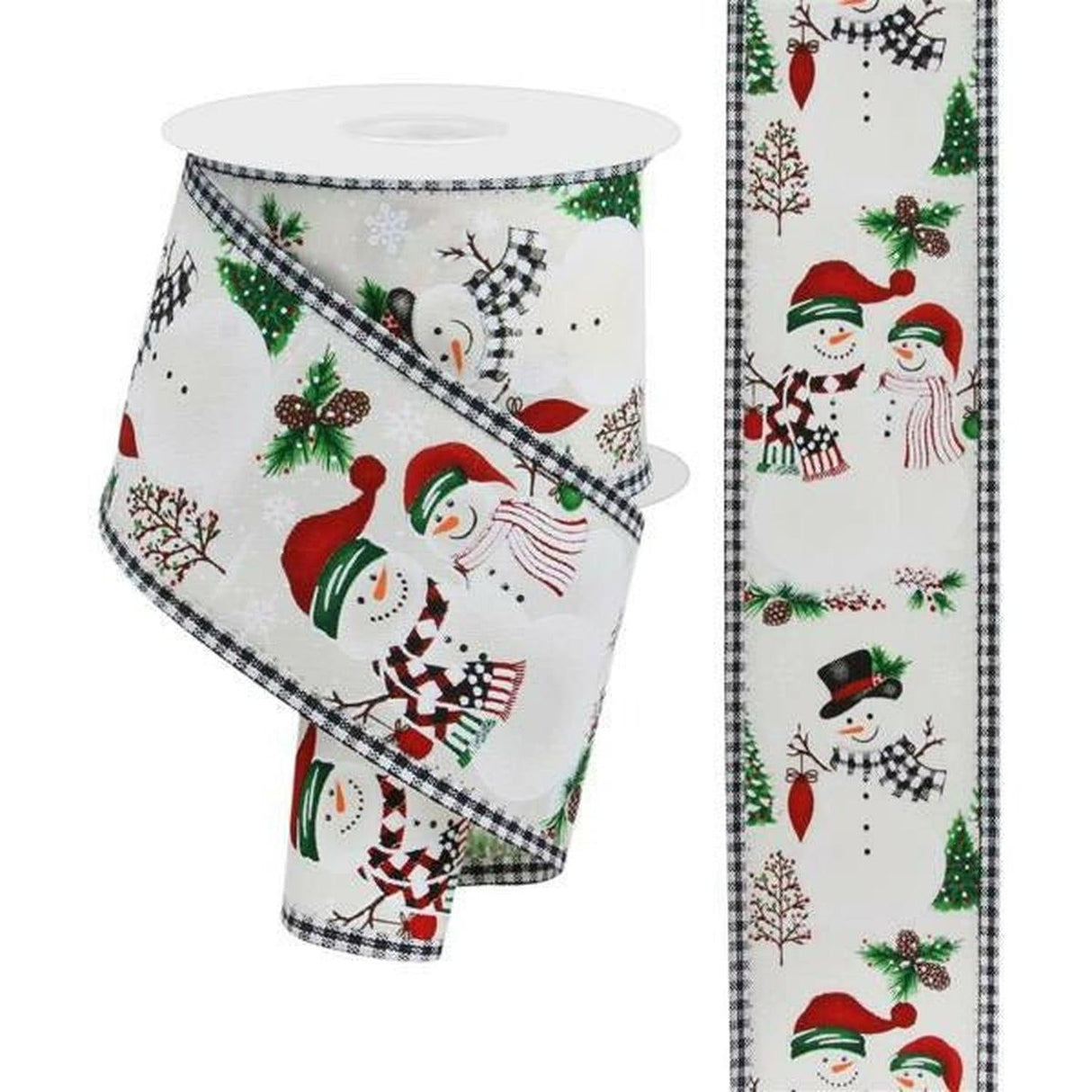 2.5" Snowman Ornaments Gingham Ribbon: Ivory (10 Yards)