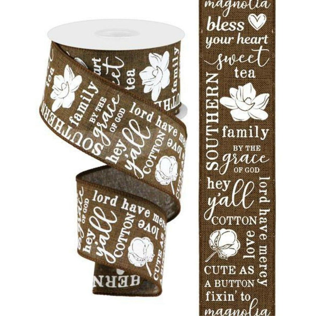 2.5" Southern Charm Royal Ribbon: Brown & White (10 Yards)