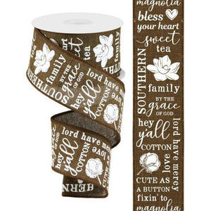 2.5" Southern Charm Royal Ribbon: Brown & White (10 Yards)