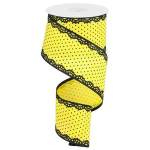 2.5" Swiss Dots Lace Edge Ribbon: Sun Yellow (10 Yards)