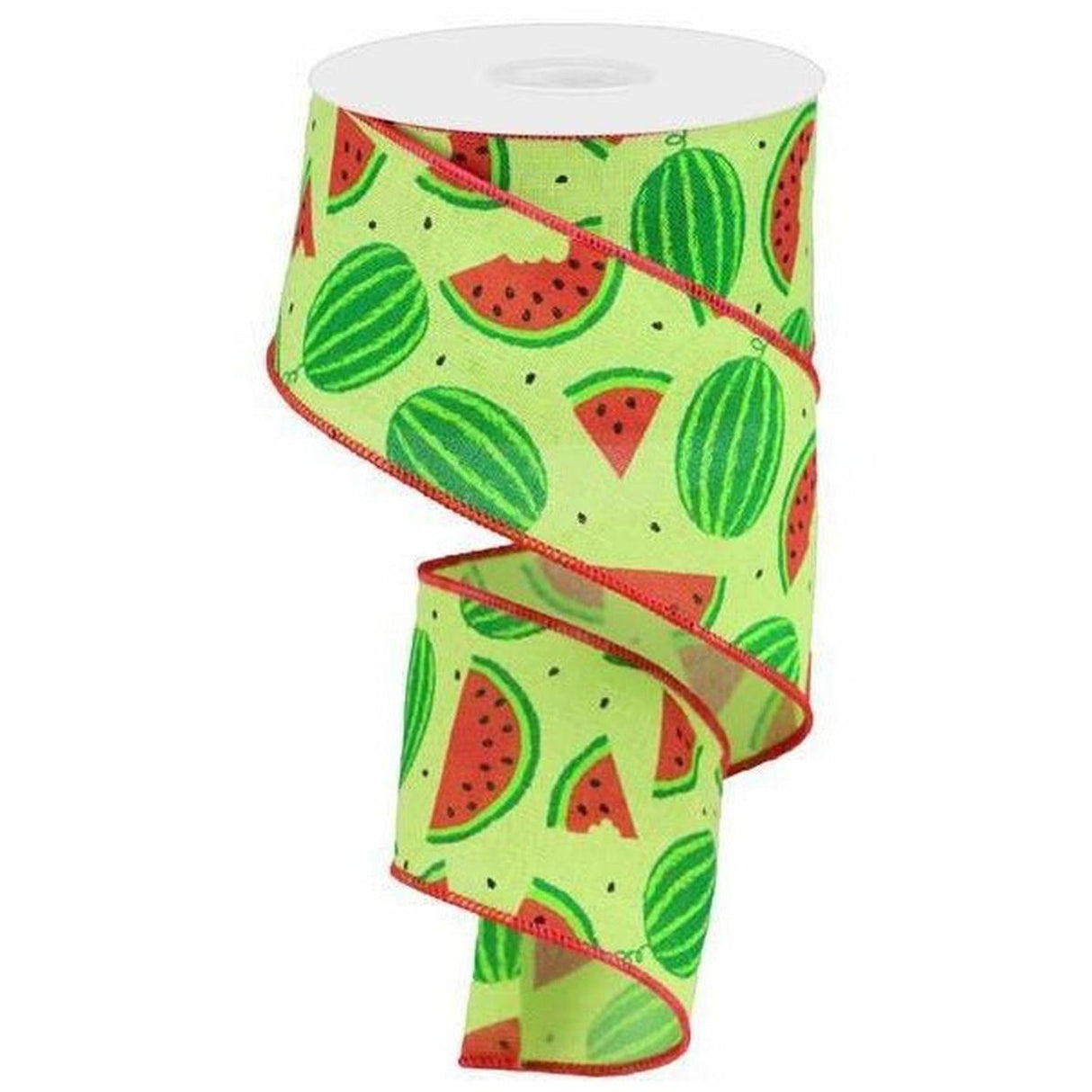 2.5" Watermelon Slices Canvas Ribbon: Bright Green  (10 Yards)