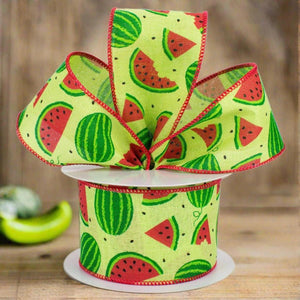 2.5" Watermelon Slices Canvas Ribbon: Bright Green  (10 Yards)