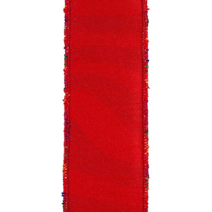 2.5" Waves Embroidery Dupioni Backed Ribbon: Rainbow (5 Yards)