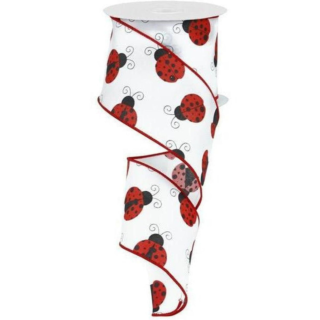 2.5" White Satin Ladybug Ribbon (10 Yards)