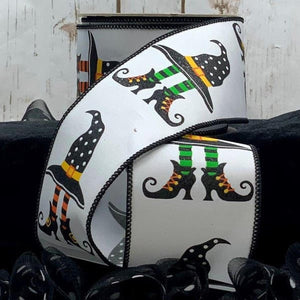 2.5" Witch Hat and Boots Ribbon: White (10 Yards)