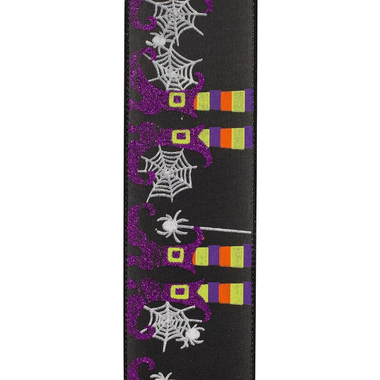 2.5" Witch Leg and Spider Web Ribbon: Black (10 Yards)