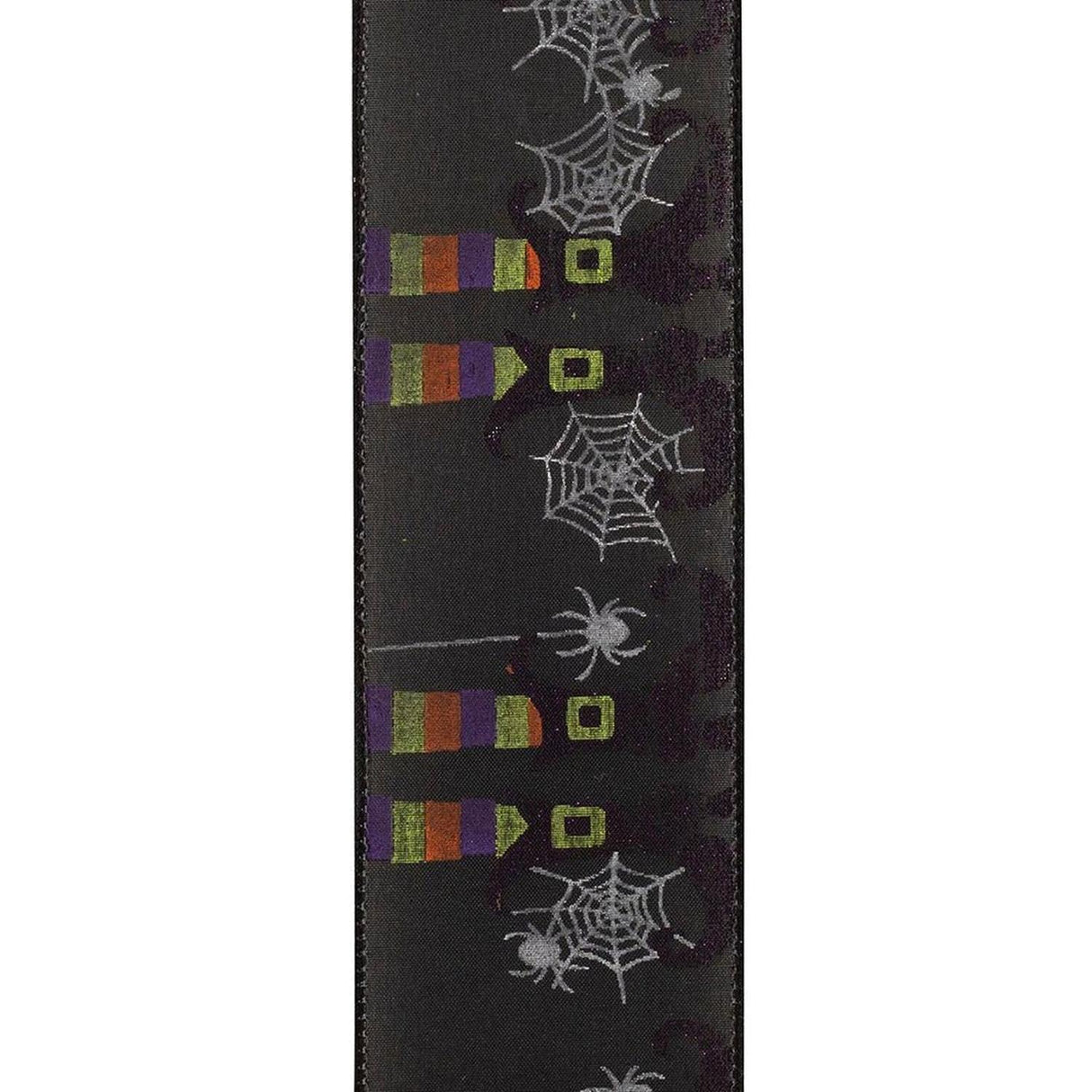 2.5" Witch Leg and Spider Web Ribbon: Black (10 Yards)