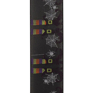 2.5" Witch Leg and Spider Web Ribbon: Black (10 Yards)