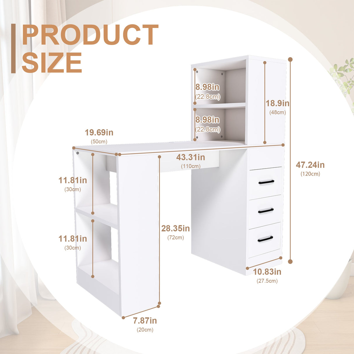 White Computer Desk with 4-in-1 Socket and Storage Options