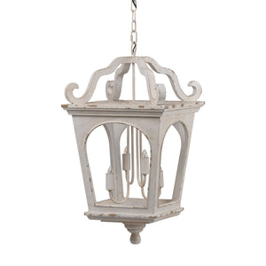 4 Light Wood Chandelier, Hanging Light Fixture With Adjustable Chain For Kitchen, Bulb Not Included - Cream White