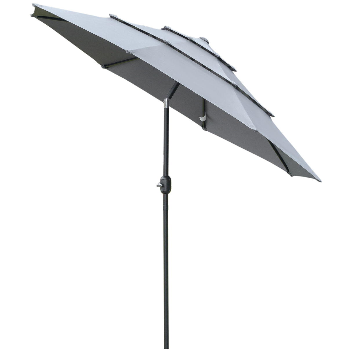 9ft 3 tiers patio umbrella outdoor market umbrella with crank, push button tilt for deck, backyard and lawn, dark gray