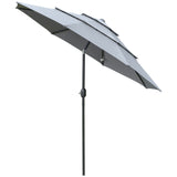 9ft 3 tiers patio umbrella outdoor market umbrella with crank, push button tilt for deck, backyard and lawn, dark gray