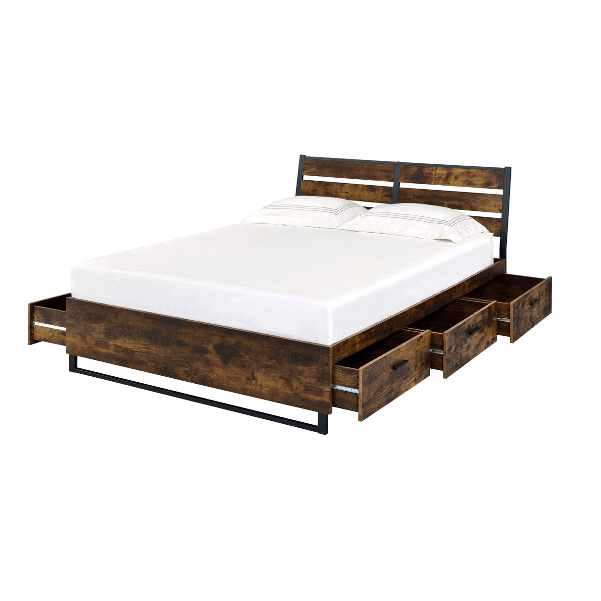 Rustic Oak & Black Finish King Bed with Storage