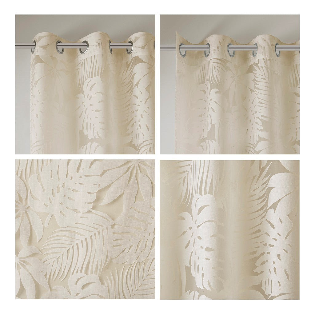 Palm leaf burnout window sheer
