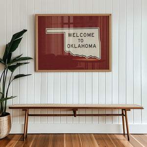 Welcome To Oklahoma Vintage Crimson Road Sign Art Print