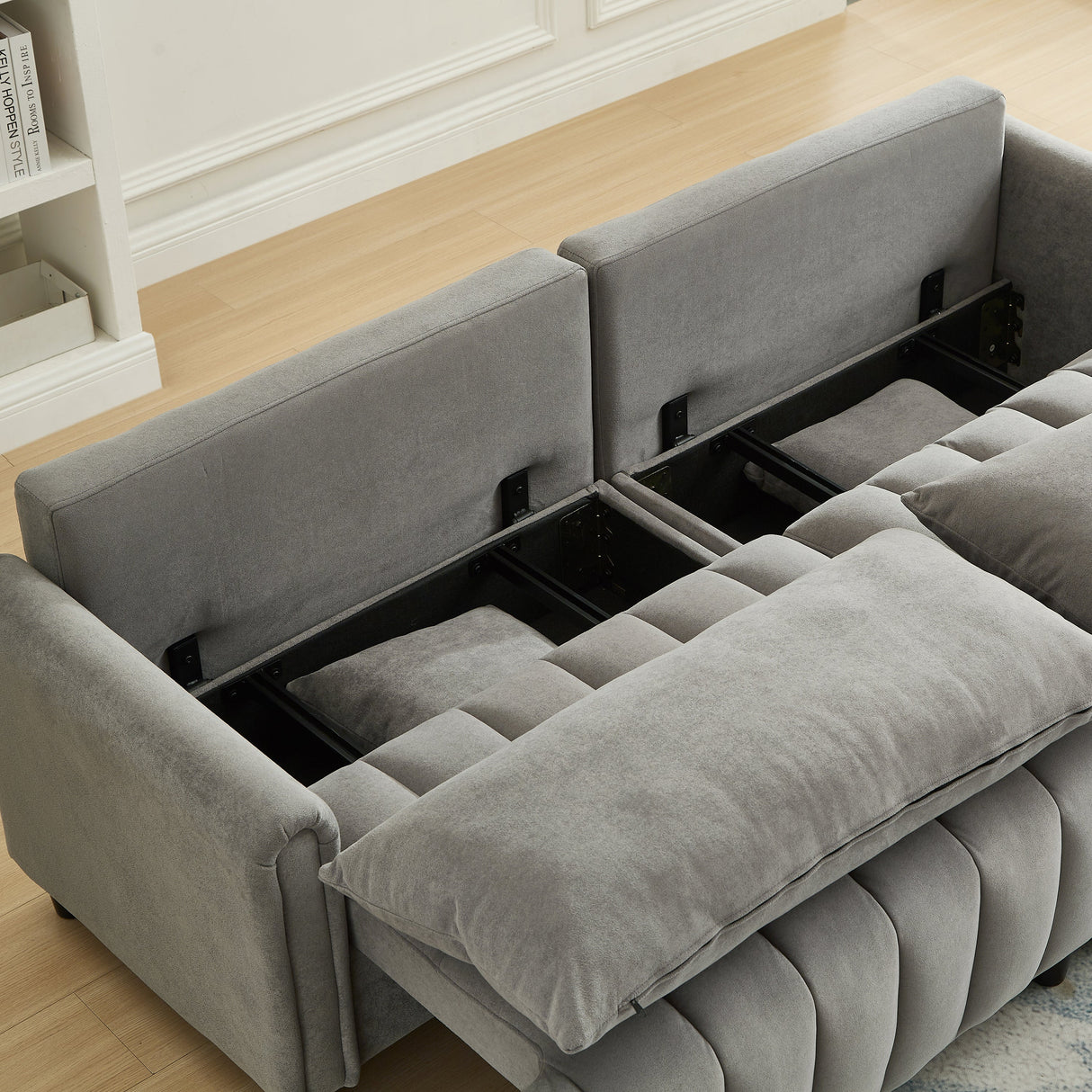 83'' Futon Sofa Bed with Polyester Fabric and Adjustable Backrest