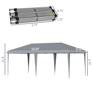 Outsunny 10' x 20' Pop Up Canopy Tent Heavy Duty Steel Frame Gray