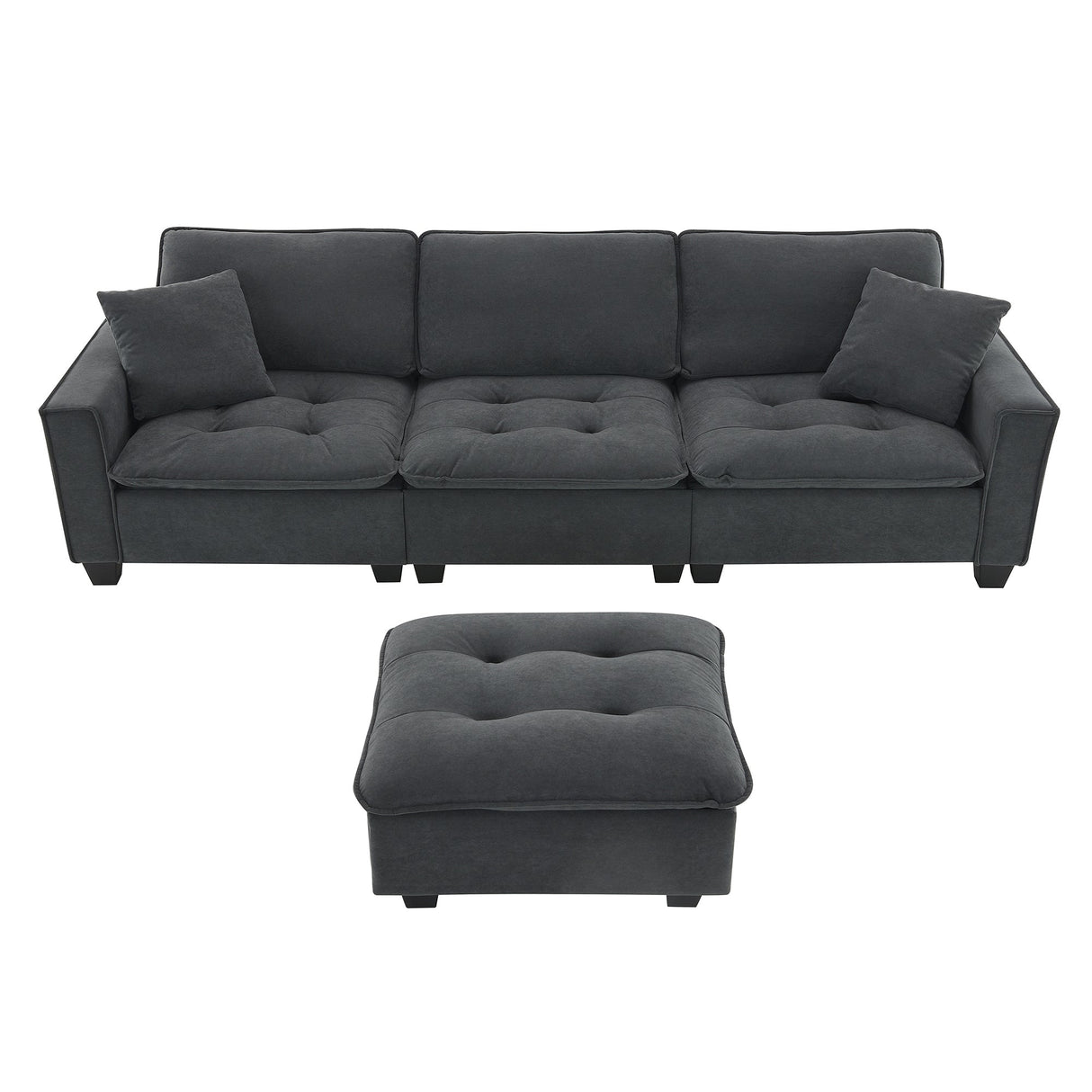 Leland Suede-Tufted L-Shaped Sectional With Ottoman