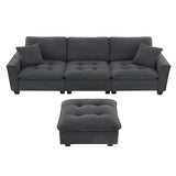 Leland Suede-Tufted L-Shaped Sectional With Ottoman