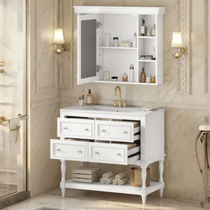 Bathroom Vanity with Medicine Cabinet, Storage Cabinet with 4 Drawers, Adjustable Shelf Mirror