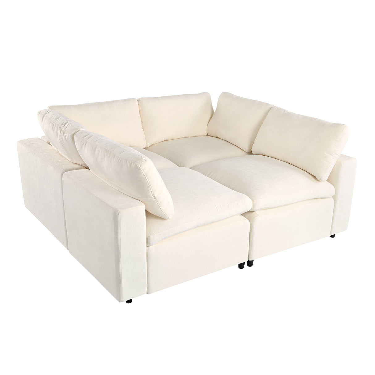 U-style Upholstered Modular Sofa With Storage Space and USB Charge Ports