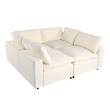 U-style Upholstered Modular Sofa With Storage Space and USB Charge Ports