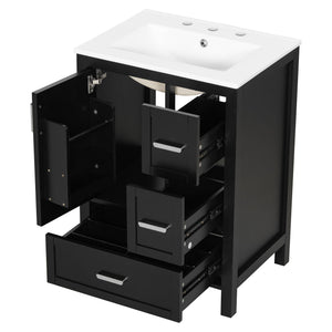 Bathroom Vanity With Sink, Soft-Close Doors, Double-Layer Shelf And 3 Drawers