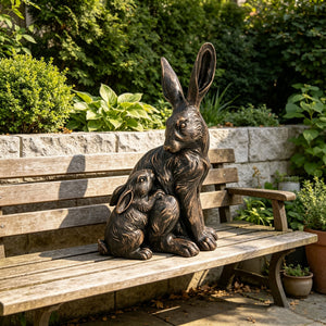21'' Tall Mother Hare & Baby Cuddling Garden Statue