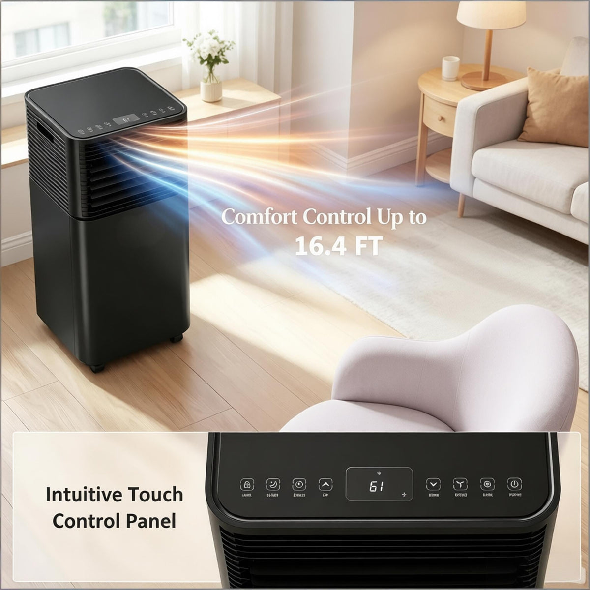 Mobile Air Conditioner with Wheels with LED Display and Remote Control - Black