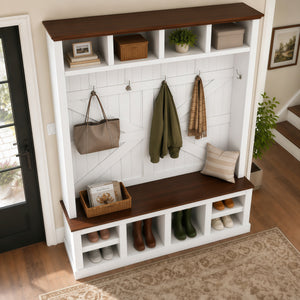 Farmhouse Hall Tree with Bench and Shoe Storage